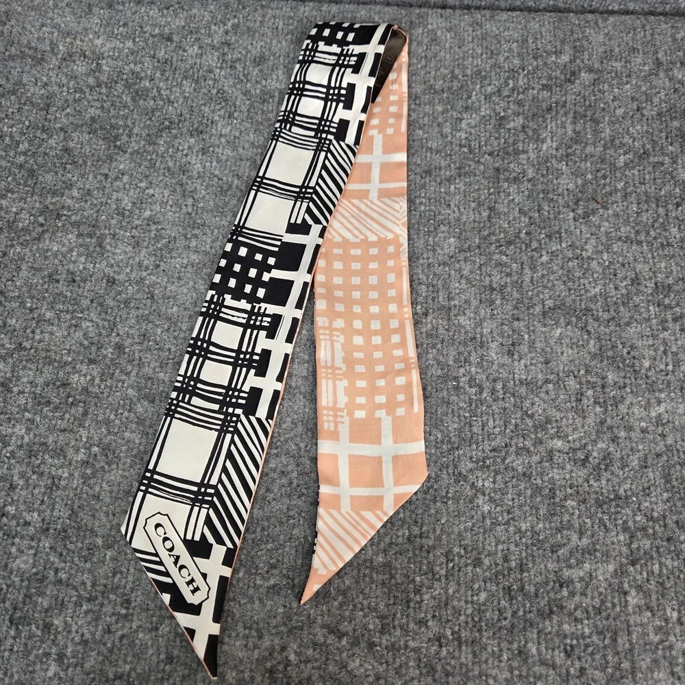Authentic COACH 100% SILK Reversible Skinny Scarf Purse Tie Sash Pony Tail Y2k